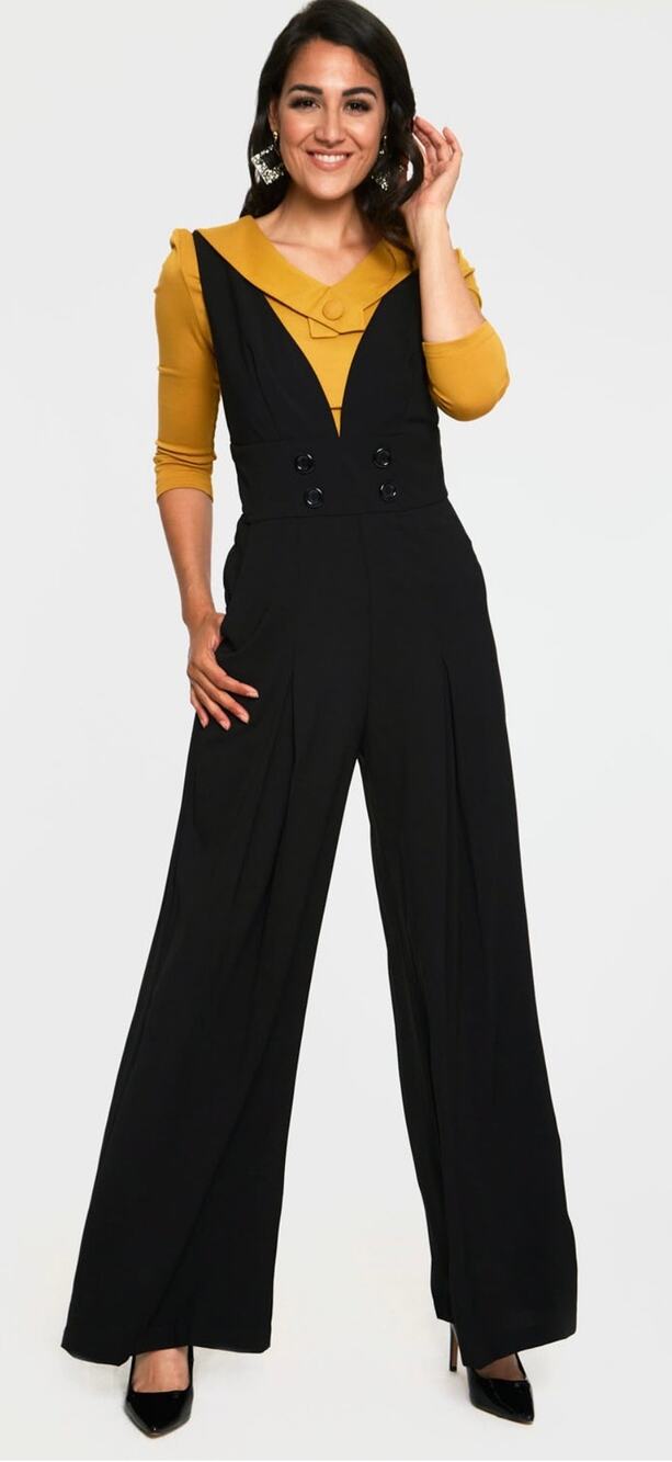 Voodoo Vixen Unique Vintage Black Blaine V Neck Wide Leg Jumpsuit S NWOT